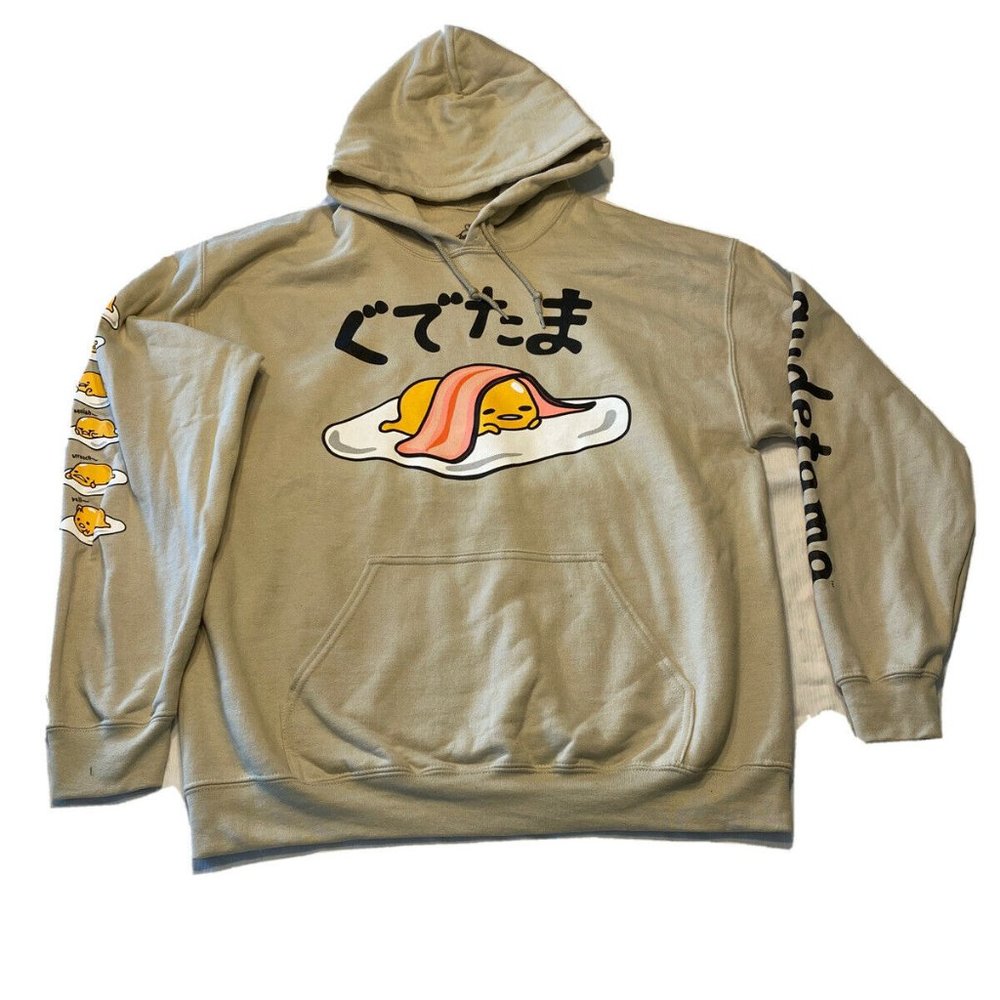 Gudetama The Lazy Egg Japanese Sanrio Beige Hoodie Sweatshirt S/M NWOT